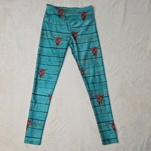 Goldsheep Turquoise Leggings with Bull Skull Design